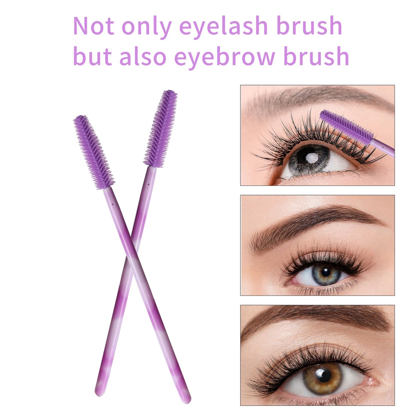 Mekupeu 50pcs Silicone Mascara Wand,Disposable Eyelash Brushes,Soft Lash Spoolie Brush For Eyelash Extensions (Deep purple)