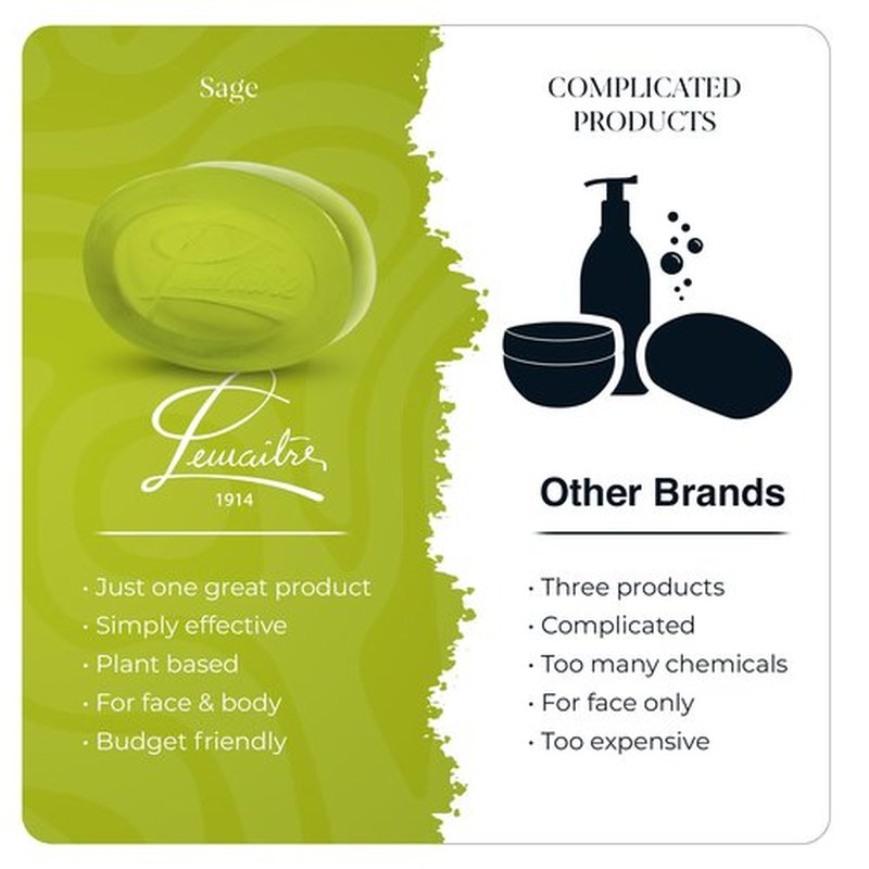 LEMAITRE Glycerin Soap - Vegan Transparent Bar, Gentle Cleanse, Vegan Bar, Cruelty-Free, Fragrances & Skin care for Women, Men (3.17 Ounce (Pack of 6), Sage, Lemon Grass & Verbena)