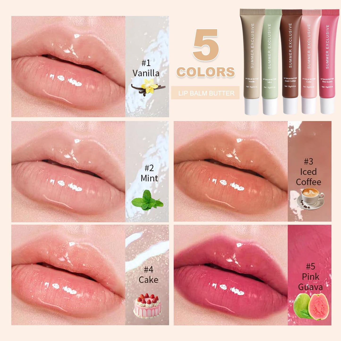 2 Color Summer Exclusive Lip Balm Butter,Tinted Lip Balm,Nourishing Lip Gloss with Natural Ingredients for Women and Girls,Soothes & Softens Dry Lips,Lip Care Gift Set for Birthday Christmas.