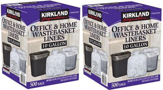 Kirkland Signature 10 Gallon Clear Trash Can Liner Bags - 500 Count (2 Pack)