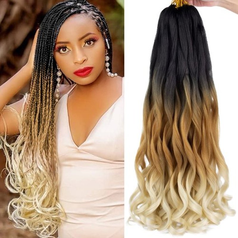 COOKOO 9 Packs 22 Inch French Curl Braiding Hair Pre Stretched Ombre Blonde Bouncy Braiding Hair Loose Wavy Spiral Curl Braids for Women Spanish Curls Synthetic Hair Extension 1B/27/613#
