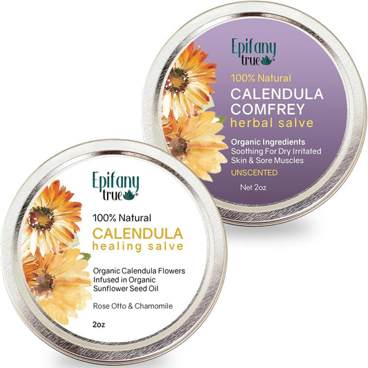 Calendula Salve 2oz - Natural Herbal Balm for Dry Skin, Eczema & Itch Relief | Fragrance-Free 2-Pack