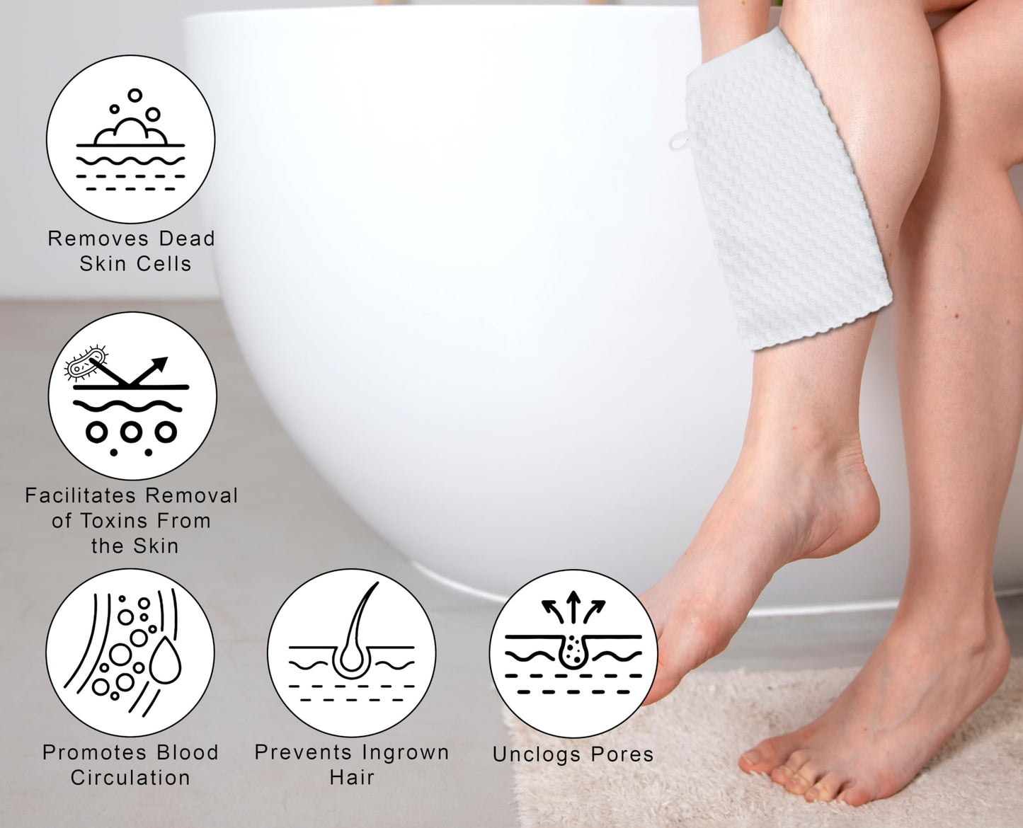 COTTON CRAFT Bath Mitt - Exfoliating Glove - Set of 6 Euro Spa Waffle Weave Towel Mitts - 100% Cotton Body Shower Glove Washcloth with Hanging Loop - Sensitive Skin Friendly - Large 5.5x10 - White