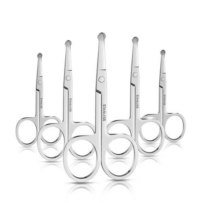 NATZERAT 5-Piece Men Safety Rounded Tip Small Scissors for Mustache, Nose, Beard, Eyebrows, Eyelashes, and Ear Hair Cutting Scissors - Professional Stainless Steel Trimming Scissors