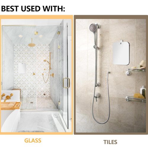 quegau Shatterproof Shower Mirror for Shaving with Hook, (Larger 11 x7 Inch) 40% Cheaper Than The Original, Unbreakable Deluxe Plexiglass Makeup Mirror,Bathroom Wall Hanging,Portable Handheld Camping