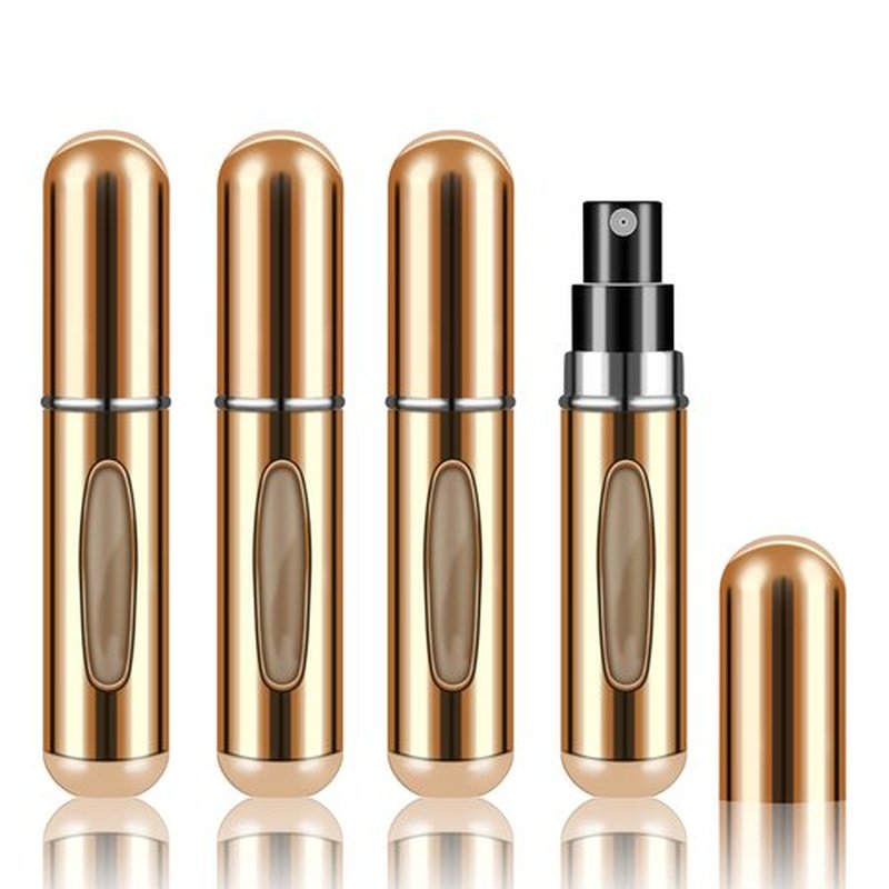 Fivexing 4Pcs Refillable Perfume Atomizer Bottles，Portable Mini Separate Perfume Bottle，Travel and Outings Spray Boxes Dispensers 5ml/0.2oz(Gold)