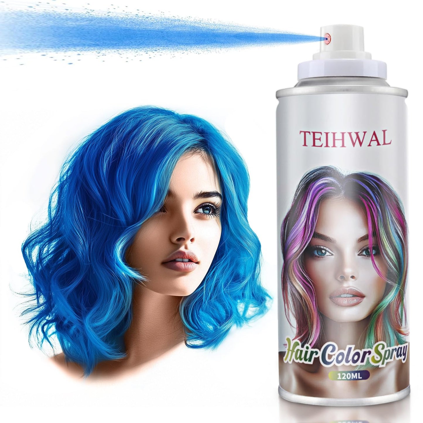 TEIHWAL Temporary Hair Color Spray Blue Hair Spray,1-Day Washable Hair Dye for Kids,Natural Style for Christmas Halloween Cosplay Party-Blue