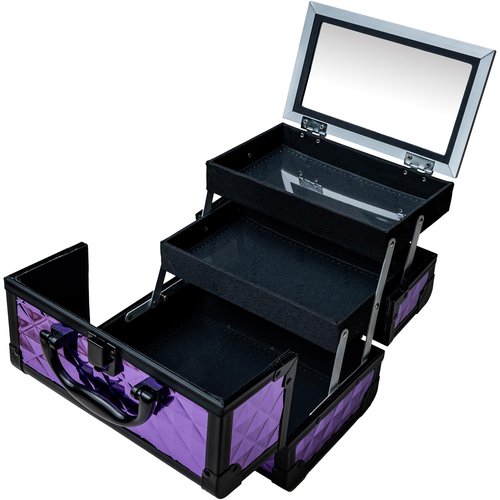 SHANY Chic Makeup Train Case Cosmetic Box Portable Makeup Case Cosmetics Beauty Organizer Jewelry storage with Locks, Multi trays Makeup Storage Box with Makeup Mirror - Lavender