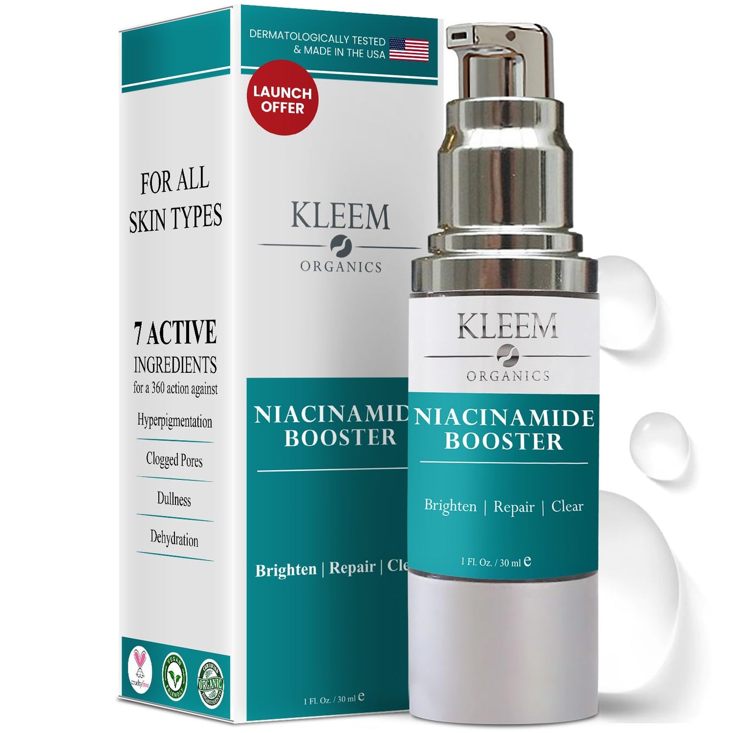 Pure Niacinamide Serum for Face with Salicylic Acid & Squalane - Anti Aging (Vitamin B3) Niacinamide Serum for Hyperpigmentation, Dark Spots, Clogged Pores & Dull and Dehydrated Skin - 1 Fl Oz