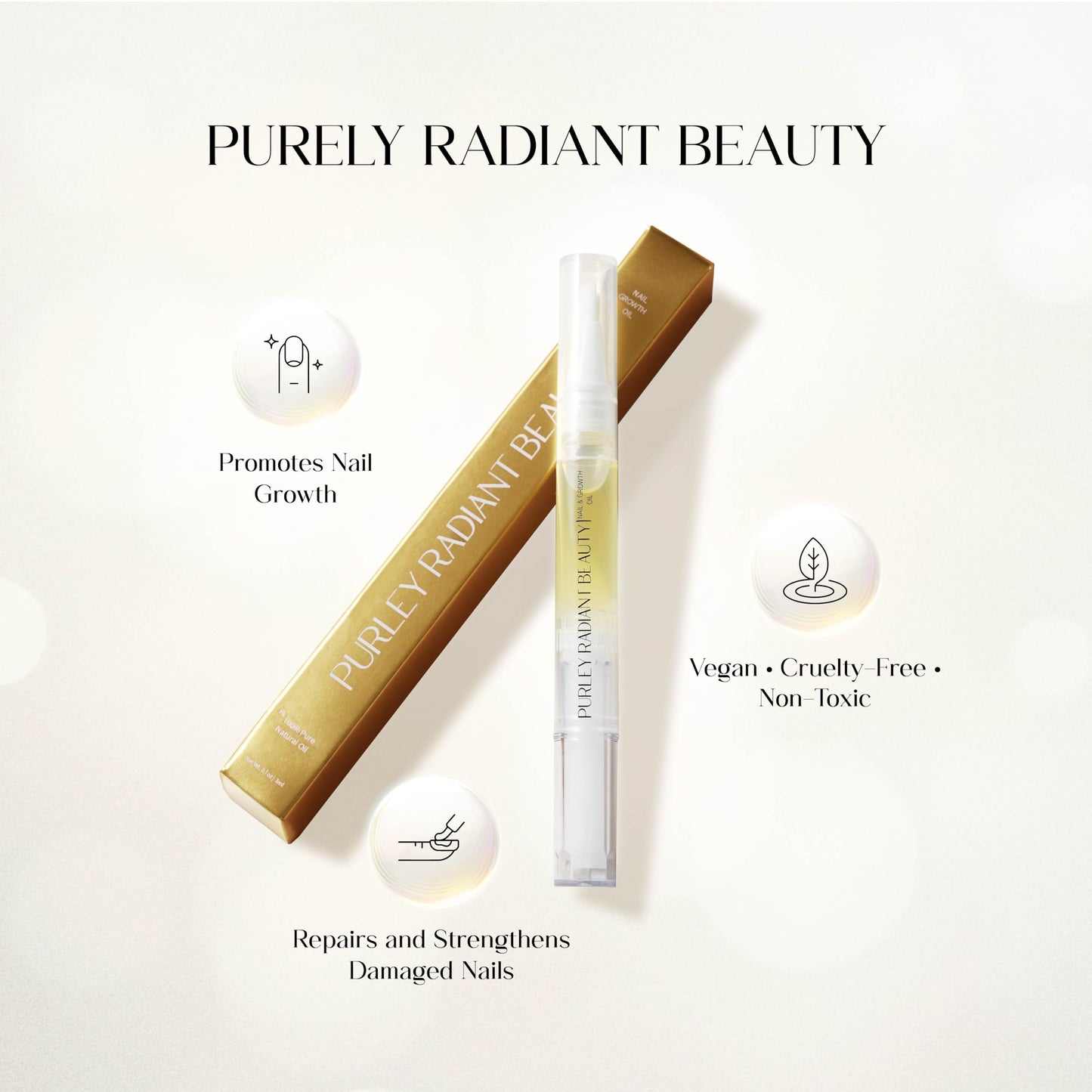 Purely Radiant Beauty Nail Growth Oil – Natural Cuticle Serum for Stronger Nails & Healthy Growth | Jojoba, Castor, Coconut & Argan Oils | Prevents Breakage, Peeling & Brittleness (3ml)