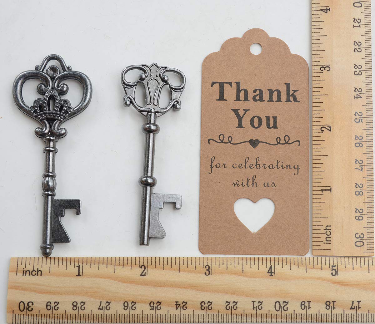 Yansanido 50pcs Black Skeleton Key Beer Bottle Opener With 100 Pcs Thank You Card and 98 Feet Hemp Rope for Wedding Party Favors (50pcs Black)