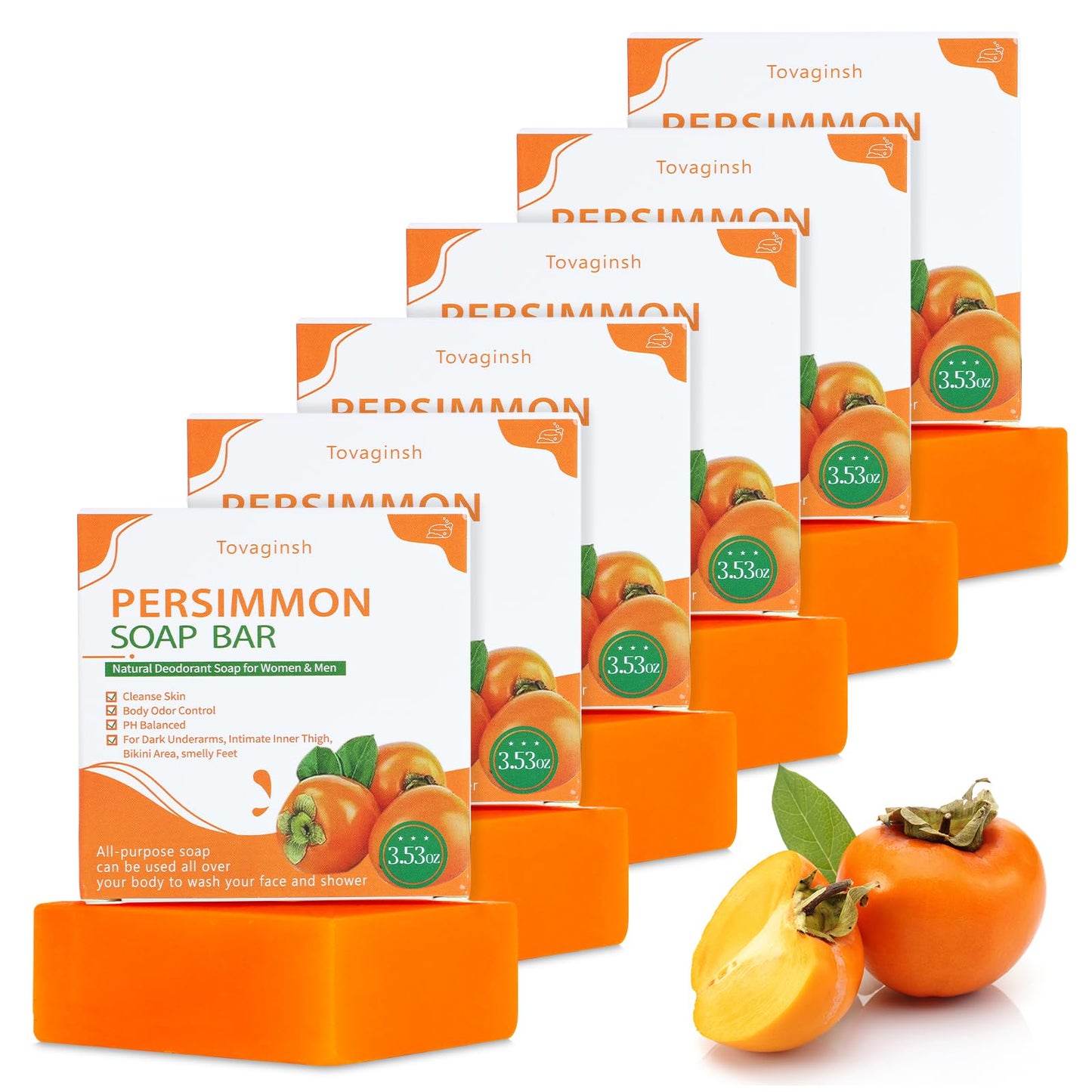 tovaginsh 6Pack Persimmon Soap Bar for Old People Smell Body Odor Control – Natural Persimmon Body Wash for Eliminating Body Odor for Women & Men