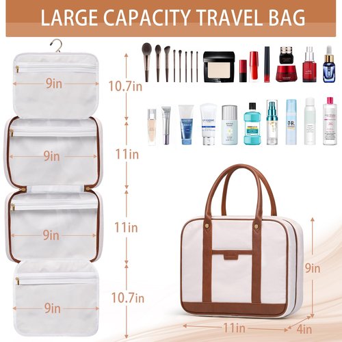 Toiletry Bag for Women Hanging Travel Toiletry Bag with Hook,Water-resistant Makeup Cosmetic Bag Travel Organizer for Toiletries, Accessories P-Beige