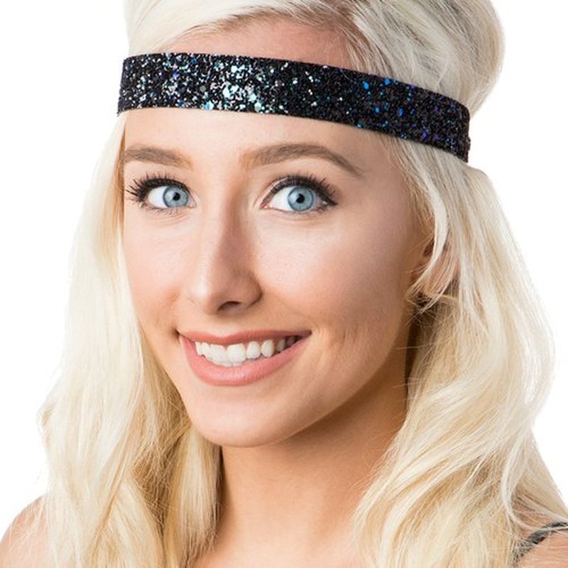 Hipsy Women's Adjustable Non Slip Cute Fashion Wide Bling Glitter Hair Headband 3-pack (Purple/Peacock/Teal)
