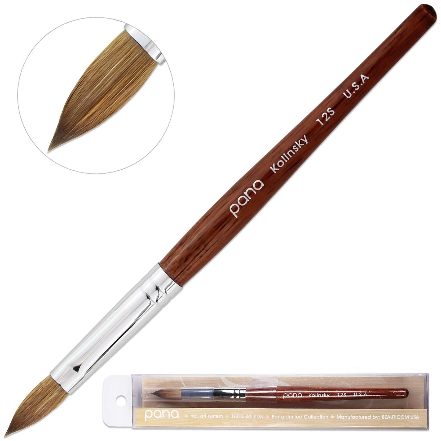 pana USA Acrylic Nail Brush100% Pure Kolinsky Hair New Teal Wood Handle with Silver Ferrule Oval Crimped Shaped Style (Size # 10)