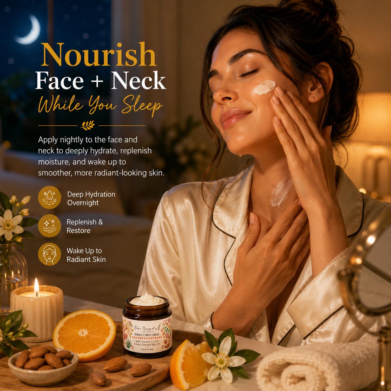 Vitamin C Night Cream for Face, Brightening Vitamin C Moisturizer Face Cream – Hydrating Rich Night Serum Cream in Eco-Friendly Glass Jar, cruelty free by Boho Aromatic Remedy-C