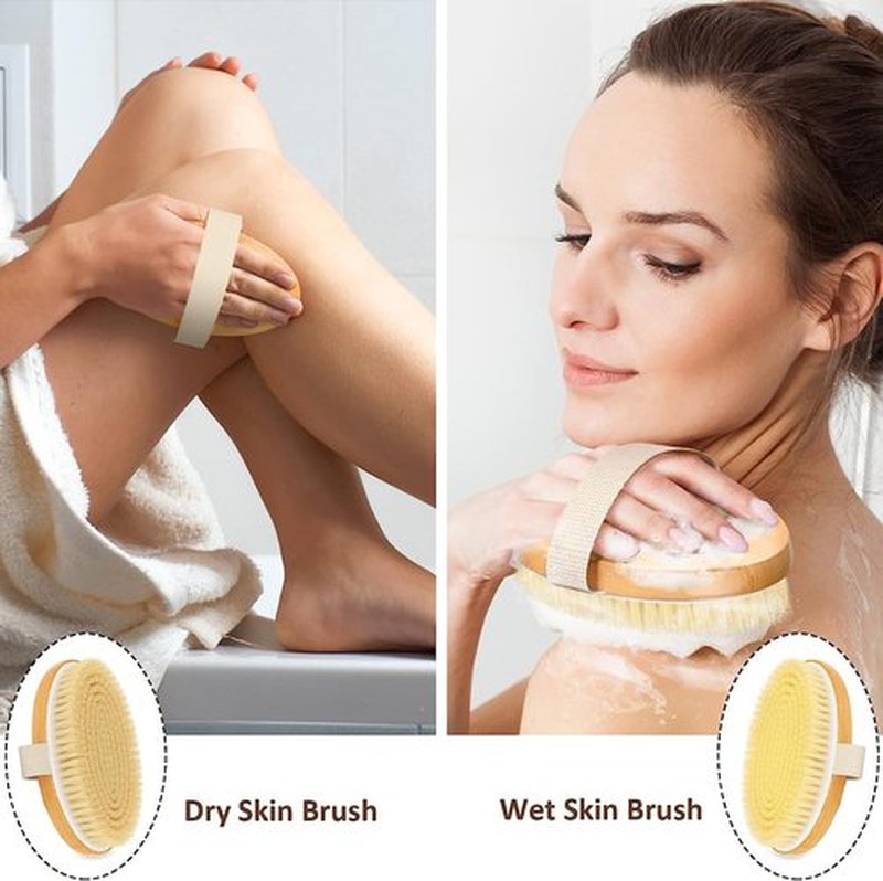 Metene 2 Pack Dry Body Brushes, Exfoliating Body Scrubbers, Natural Bristles for Dry Skin, Improve Circulation, Stop Ingrown Hairs, Reduce Acne and Cellulite (G7130)