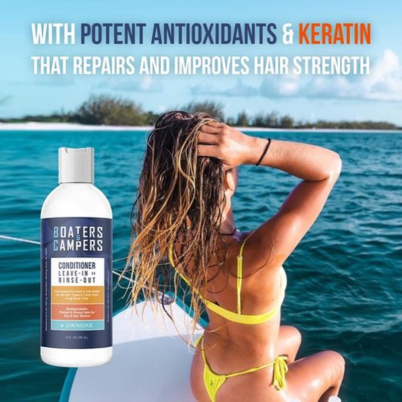 STREAM 2 SEA Boaters and Campers Hair Conditioner, 4 oz Reef Safe Fragrance Free All Natural Conditioner For Camping and Boating, Paraben Free Deep Conditioner For Dry Damaged Hair
