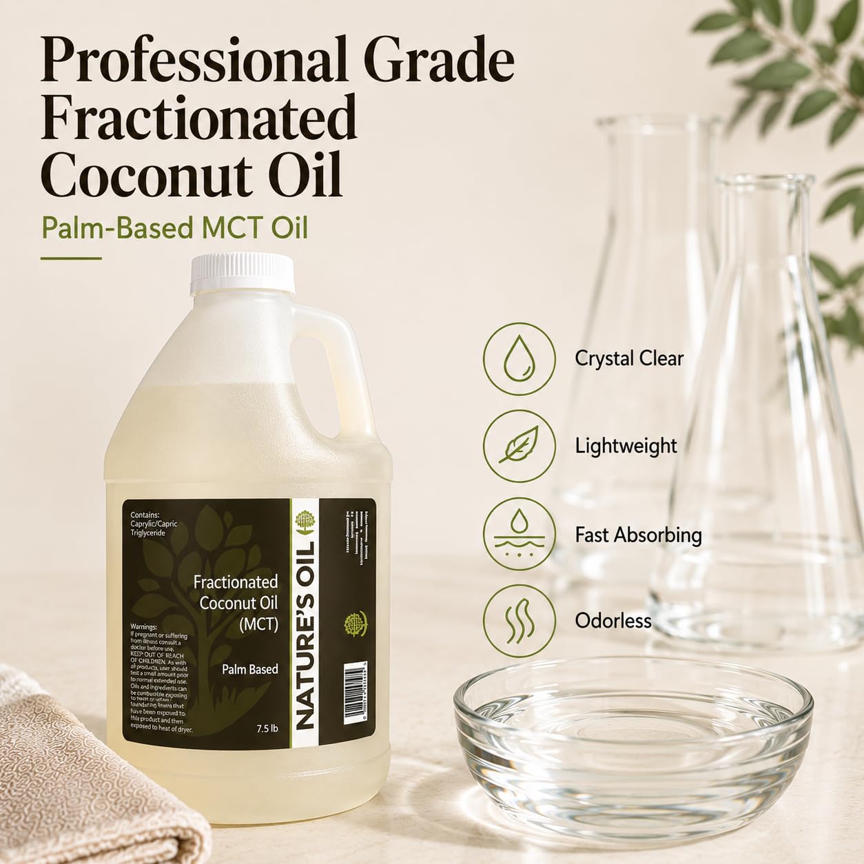 Fractionated Coconut Oil (MCT Oil) Oil Gallon for Massage, Diluting Essential Oils, Hair & Skin Care Moisturizer - by Nature's Oil