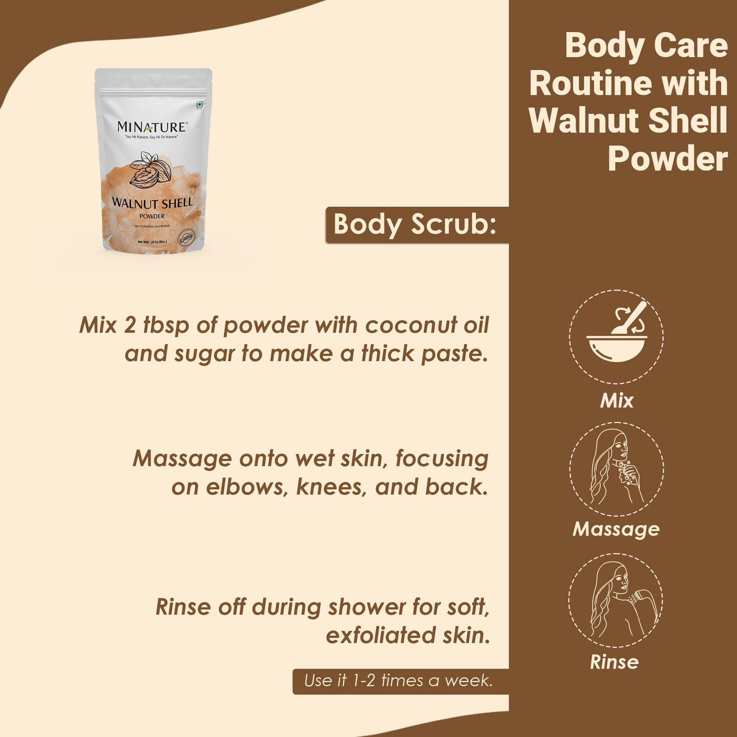Natural Walnut Shell Powder with Resealable Zip Lock Pack, No Silica and Any Artificial Additives for Homemade Natural Scrub 227g, 1/2lbs, 8oz(packaging may vary)
