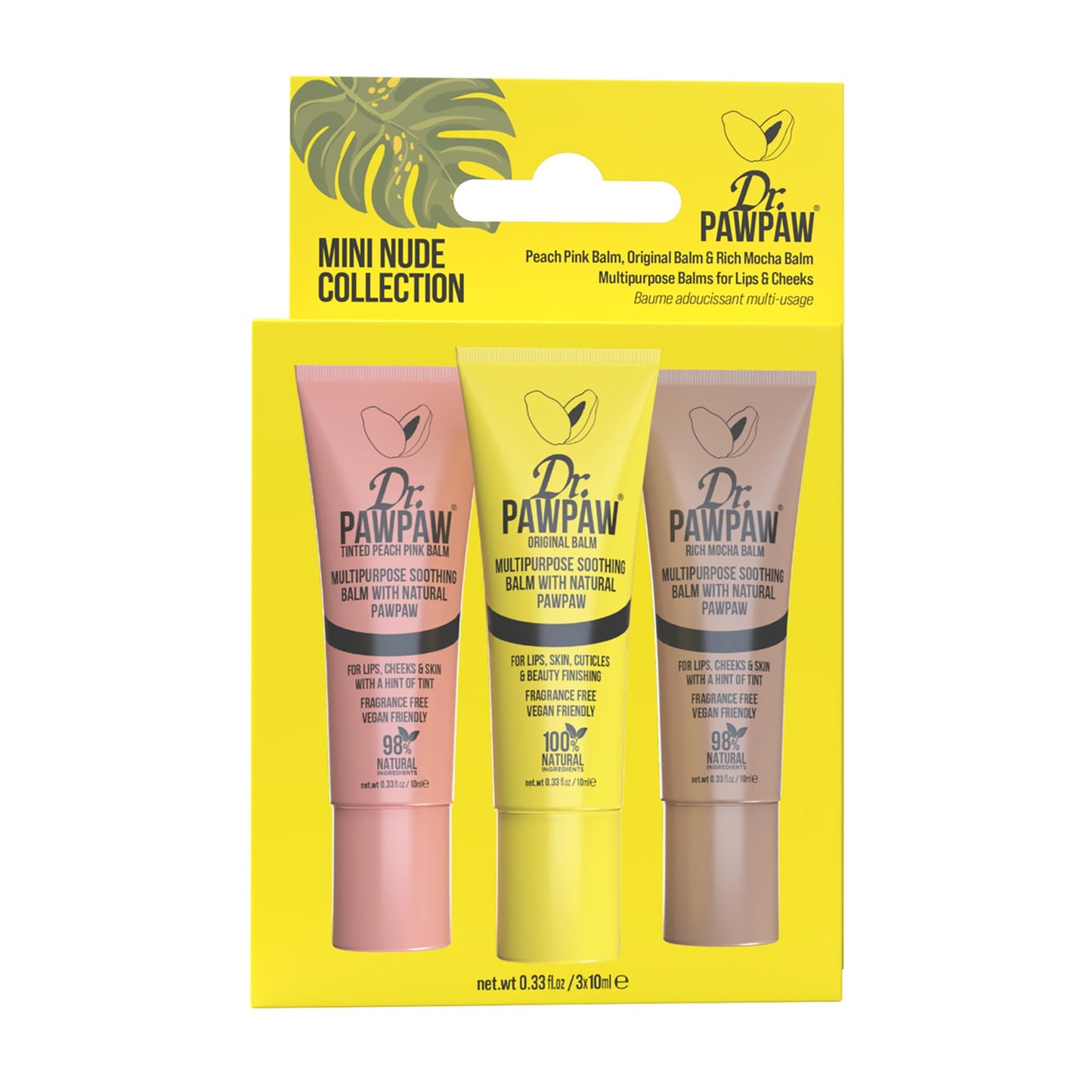 Dr. PawPaw Mini Collection - Multipurpose Hydrating Lip Balms - Moisturizing Lip Balm - Soothing Formula for Lips, Hair, Skin - Nude - 3 pc