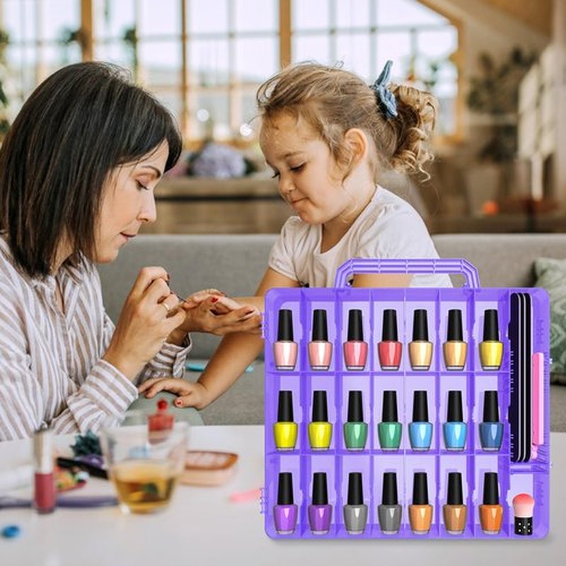 Beloving Nail Polish Organizer Case for 48 Bottles Nail Polish Holder with Adjustable Divider, Gel Nail Polish Storage Double Side Nail Polish Organizer Case for Storage Display, Purple