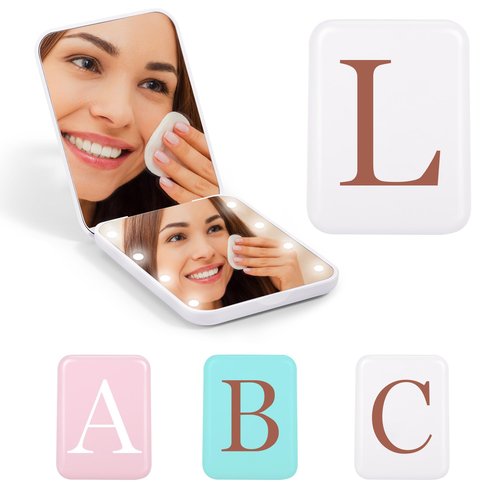 STINI Gifts for Women - Stocking Stuffers, Mom Gifts, Sister Gifts, Teacher Gifts, Coworkers Gifts, Daughter in Law Gifts, Compact White Lighted Makeup Mirror Initial L