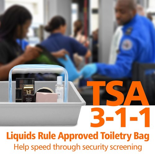 PACKISM Clear Toiletry Bag - 3 Pack TSA Approved Toiletry Bag Quart Size Bag, Travel Makeup Cosmetic Bag for Women, Carry on Airport Airline Compliant Bag, Blue