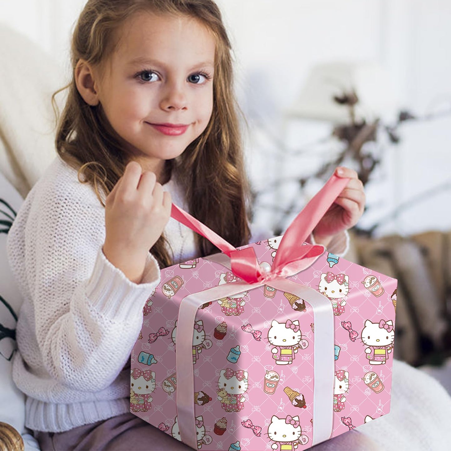EYQQM Wrapping Paper 2 Rolls 118" x 17" Wrapping Paper Wrap Pack for Children's Birthday Party Storage Festive Decoration (Pink)