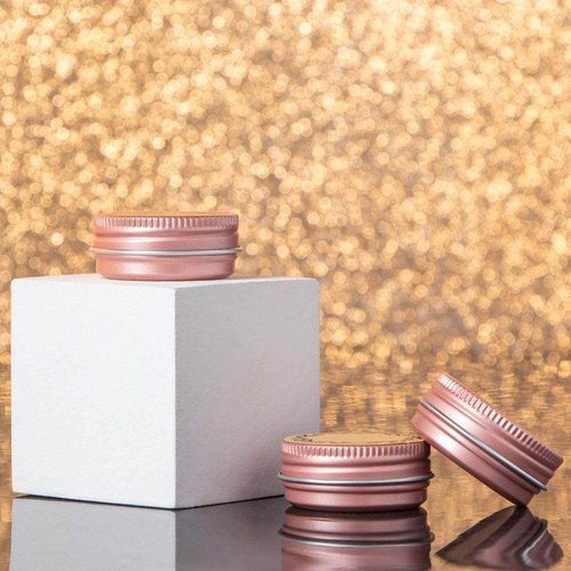 0.5 oz Screw Top Aluminum Tin Jar with Screw Lid and Blank Labels (Rose Gold - Pack of 32)