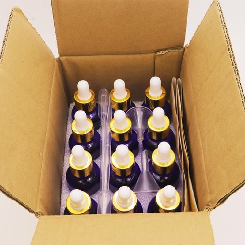 12 Pack 50ml Blue Glass Dropper Bottle, 1.7 oz Tincture Bottle with Droppper with Eye Dropper and Gold Cap, Leak Proof Travel Bottle for Essential Oils/Chemistry Lab Chemicals/Cologne and Perfume