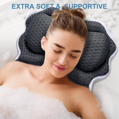 SetSail Bath Pillow, Relaxing Bath Pillows for Tub Neck and Back Support Soft 4D Breathable Air Mesh Ergonomic Bathtub Pillow with 6 Strong Suction Cups and Hook Luxury Bathroom Accessories,Black