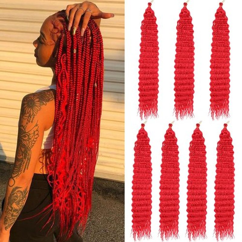 ZRQ 30 Inch Deep Wave Crochet Hair Red Color Long Ocean Wave Crochet Hair 7 Packs Curly Braiding Hair For Beach Curl Braiding Hair Synthetic Braiding Hair Extensions #Red
