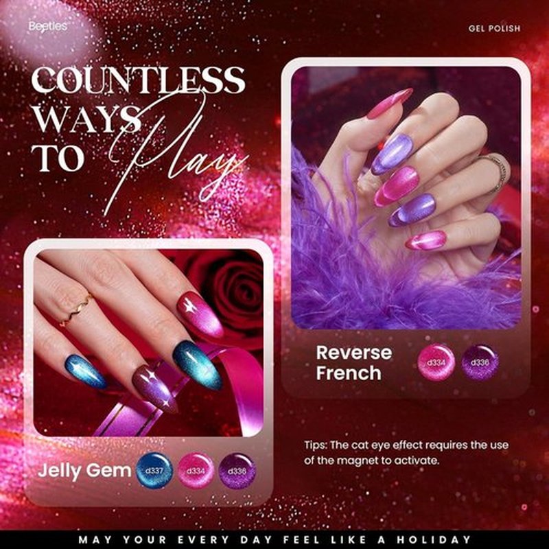 Beetles Cat Eye Gel Nail Polish Set, 20 Colors Magnetic Gel Polish Red Purple Blue Color Winter Gel Polish Set with Double-ended Pen and Magnet Gel, Base & Top Coat, Manicured Soak Off UV for Women