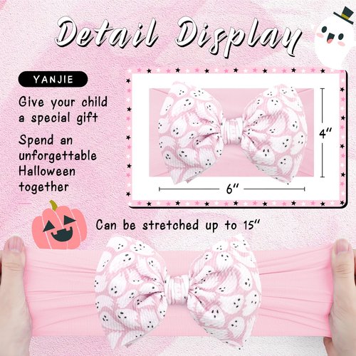 YanJie Halloween Baby Headbands Bow Ghost Hair Bow Baby Pink Halloween Bow baby White Halloween Bows Newborn Bows Infant Halloween Hair Accessorie