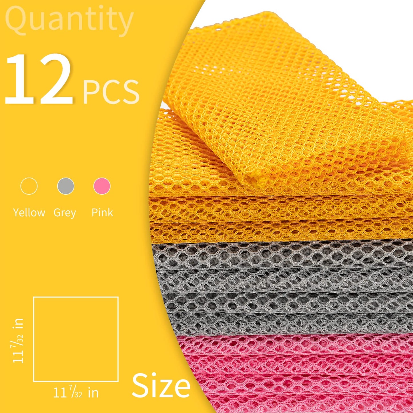 BAIKAFU 12Pcs Dish Wash Net,Innovative Mesh Cloth,Ultra Non-Scratch Dish Rags for Washing Dishes,100% No Odor/Quick Dry,Perfect Scrubber,Dish Sponges for Washing Dishes Yellow/Pink/Gray