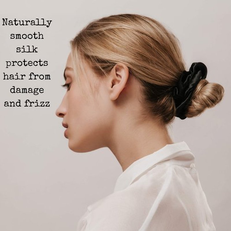 Celestial Silk Mulberry Silk Scrunchies for Hair (Black Marble)