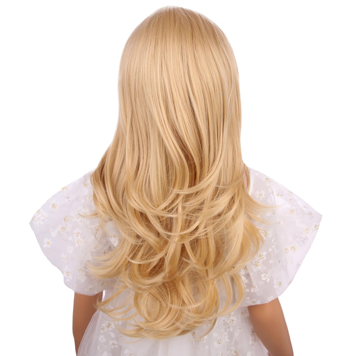 Edivd Girls Light Blonde Wig Kids Long Mixed Blonde Wavy Curly Wig Girls Blonde Middle Part Wig Heat Resistant Synthetic Wig with Wig Cap