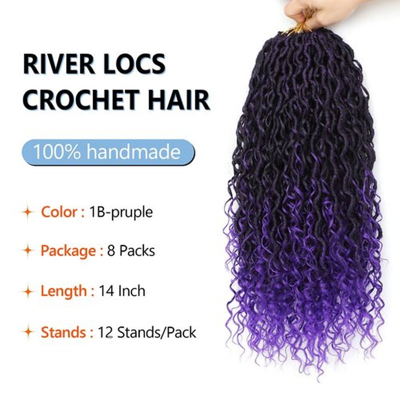 Goddess Locs Crochet Hair For Black Women 14 Inch 8 Packs Faux Locs Crochet Hair Crochet Locs Crochet Hair Pre Looped Crochet Locs River Locs With Curly Ends (1B/Purple#)