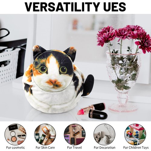 Openhahaha Drawstring Makeup Bag, Cat Makeup Bag, Travel Makeup Organizer, Cosmetic Pouch Bag, Cat Gift for Women, Lay Flat Makeup Bag Gifts for Cat Lovers(2-Pack)