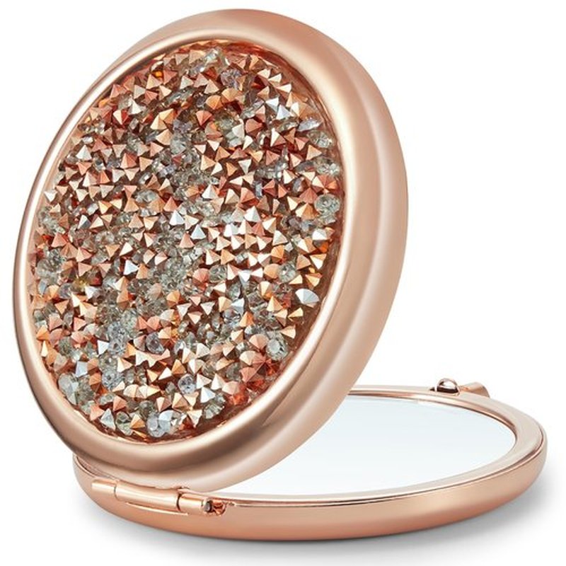 Getinbulk Compact Mirror for Purse, Double-Sided 1X/2X Magnifying Round Metal Pocket Makeup Mirrors(Rose Gold, Mix Diamond)