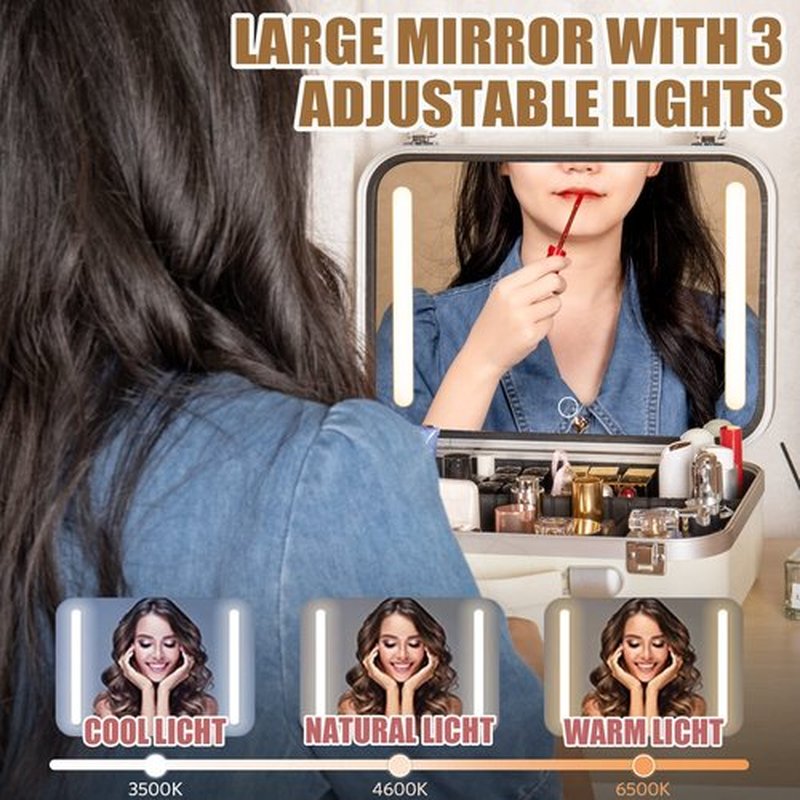 Extrei Gent Makeup Travel Lighted Case with Large LED Light Mirror Coetic Bag Organizer Professional Adjustable Divider Storage, Waterproof Portable Make up Train Box Accessories And Tools Case