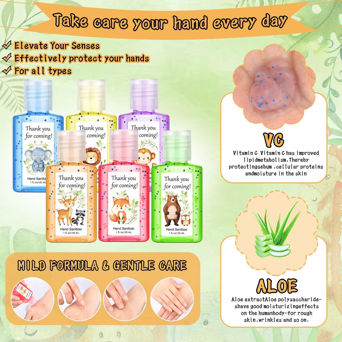 Frienda 24 Pack Mini Hand Sanitizer Bulk Woodland Animal Party Favors Hand Sanitizer Travel Size Woodland Creature Safari Jungle Party Camping Birthday Supplies Thank You Nursery Gifts