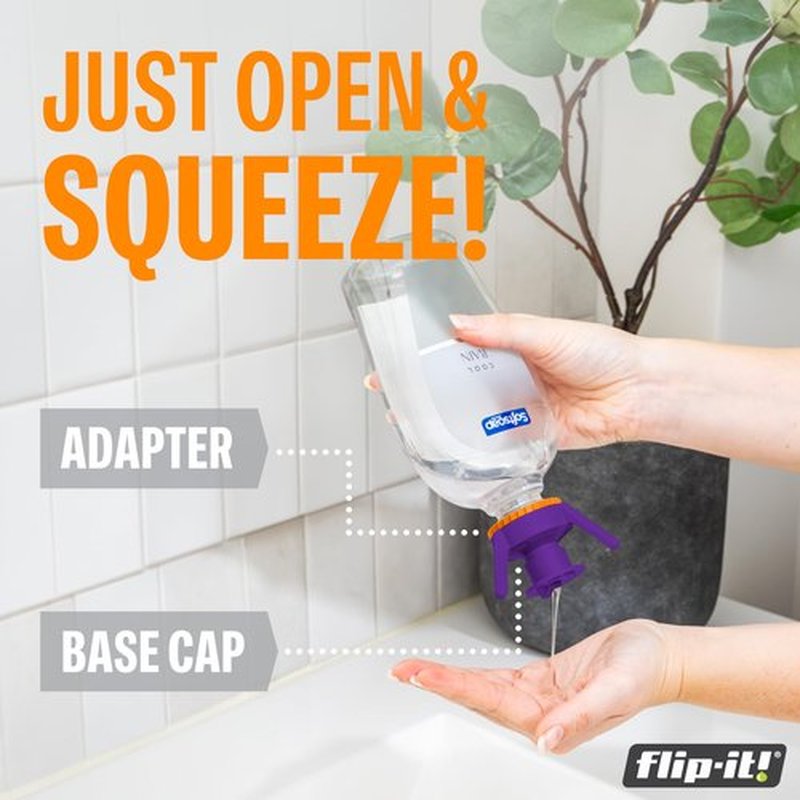 Flip-It! 2-Pack Bottle Emptying Kit – Gadget Gifts & Unique Xmas Gift – No More Wasted Product – Fits Most Plastic Bottles – Stocking Stuffer Gift Idea – 2 Base Caps, 6 Adapters – Bright Color Edition