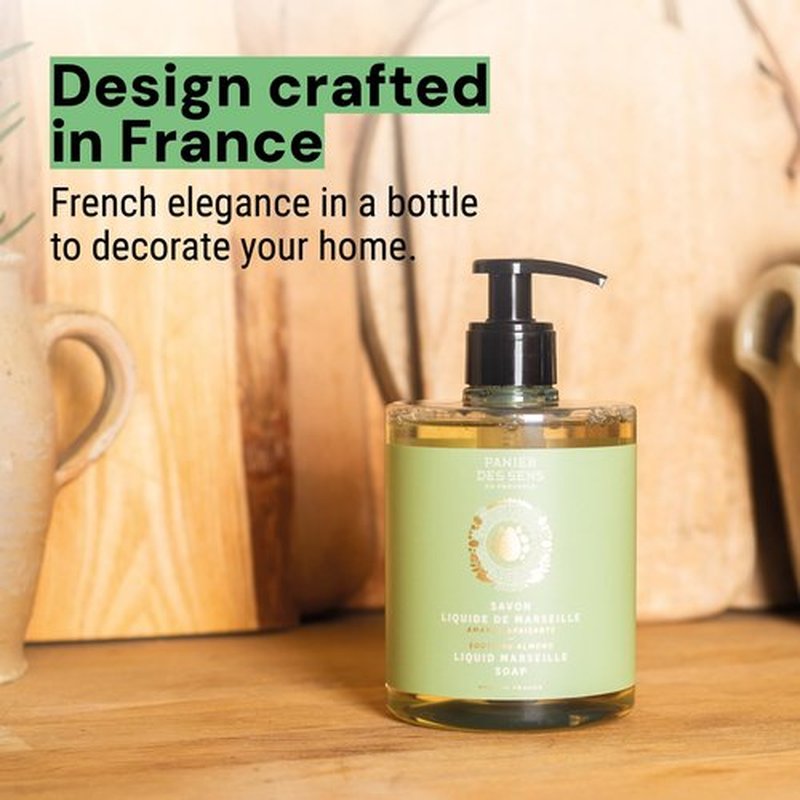 Panier des Sens - Liquid Hand Soap - Almond Hand Wash - French Marseille Moisturizing Hand Soap with Coconut Oil - Refillable Kitchen & Bathroom Hand Soap - 96% Natural Ingredients -16.9 Fl.oz