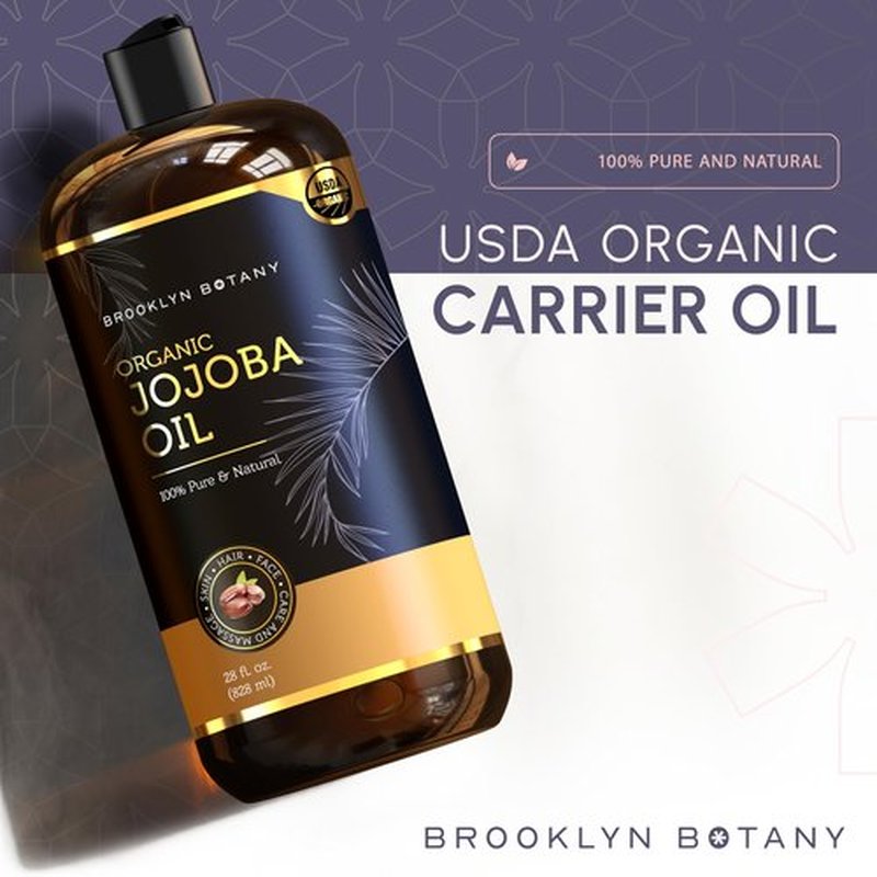 Brooklyn Botany USDA Organic Jojoba Oil for Skin, Hair and Face – 100% Pure and Natural Body Oil and Hair Oil - Carrier Oil for Essential Oils, Aromatherapy and Massage Oil – 28 fl Oz