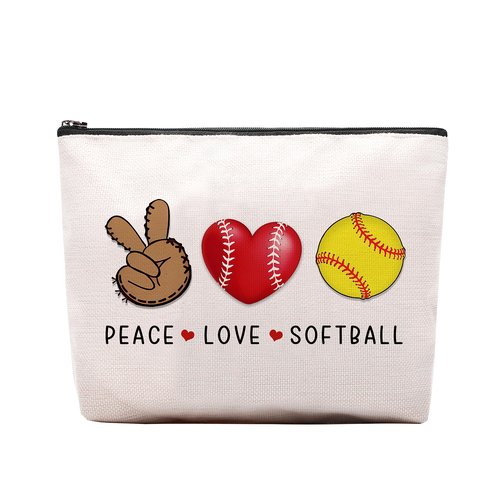 CEASQVAA Softball Gifts Makeup Cosmetic Bag for Women, Birthday Gifts for Softball Lovers Players Fans Female Friend, Softball Gifts for Team Coach Women