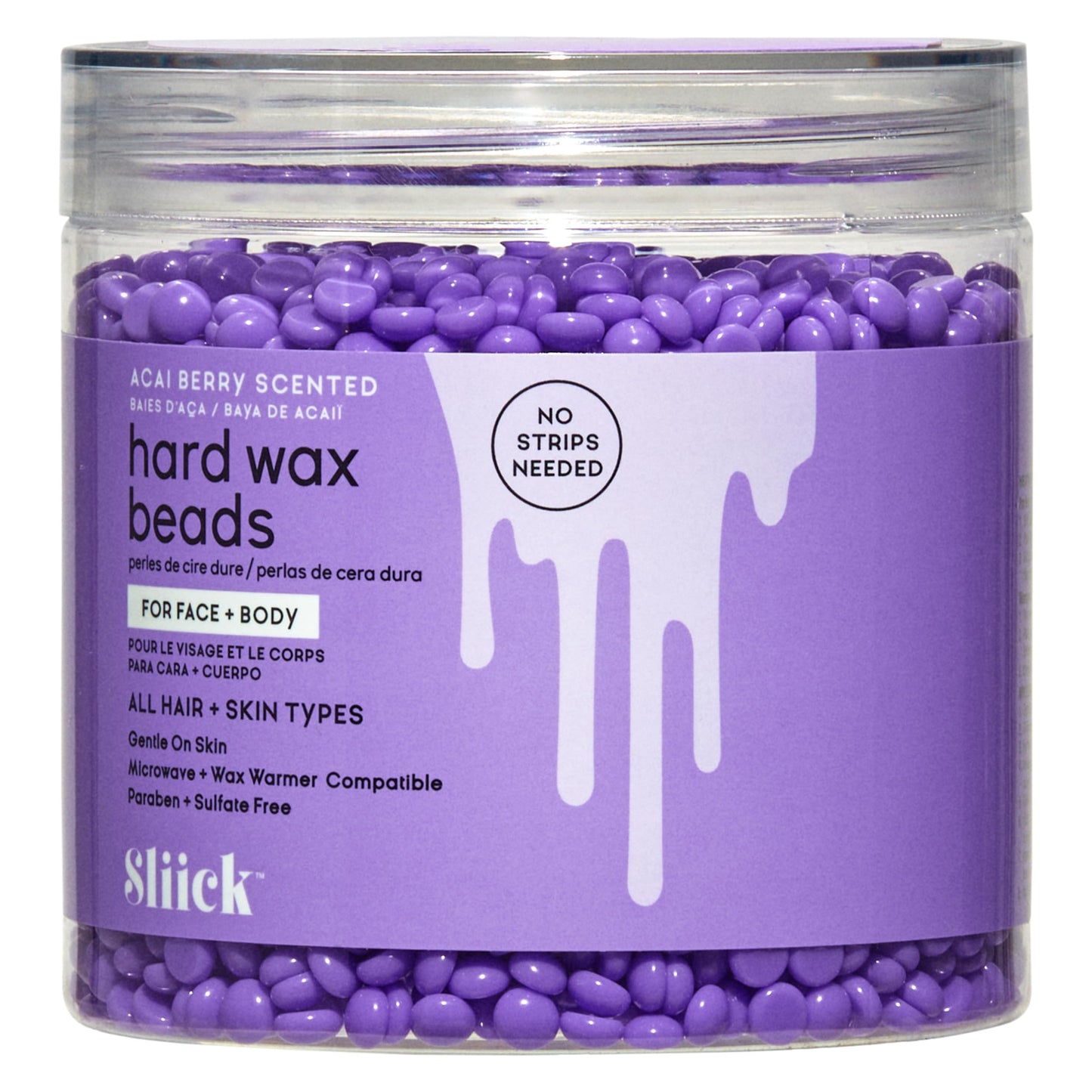 Sliick Hard Wax Beads for Sensitive Skin – Acai Berry, Stripless Waxing Beads for Face & Body Hair Removal, 8 oz