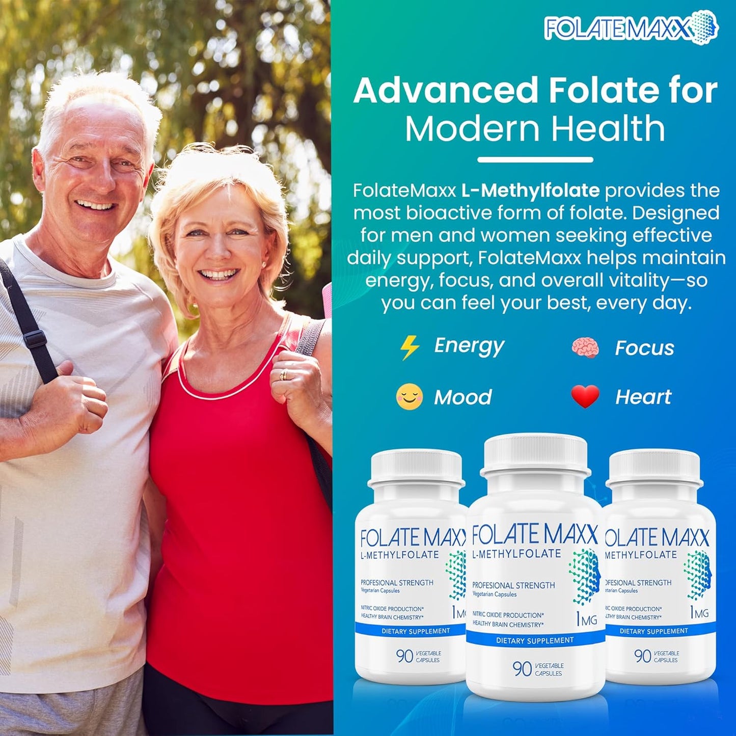L-Methylfolate Supplement 1mg - Professional Strength Methylfolate | Non-GMO, Gluten-Free, 180 Veg Capsules