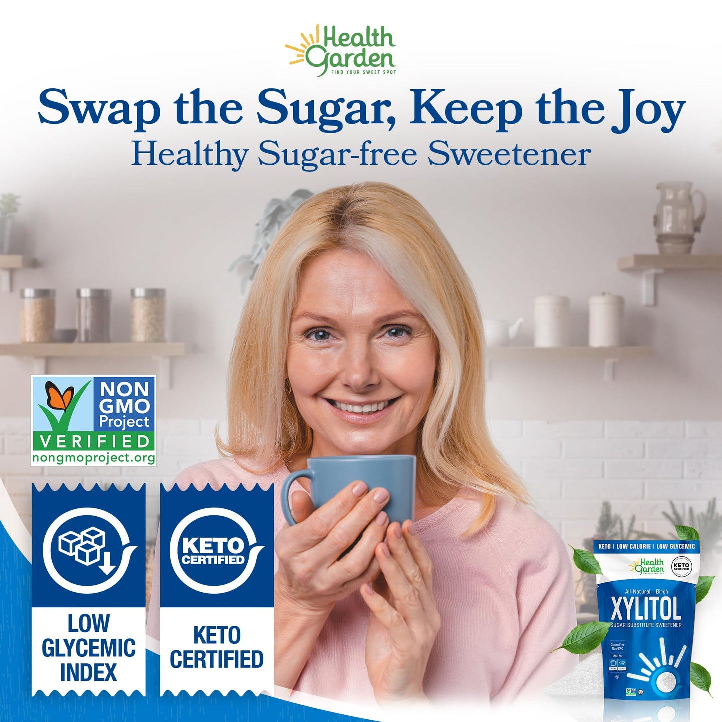 Health Garden Birch Xylitol Sweetener, 15 oz Bag – 100% Birch-Derived Xylitol Sugar Substitute for Baking & Coffee, 1:1 Sugar Replacement, Supports Teeth, Keto, Vegan, Non-GMO